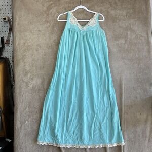 💖 Vintage KOMAR Turquoise Blue Nightgown Babydoll Nightie Nylon Lace Trim M